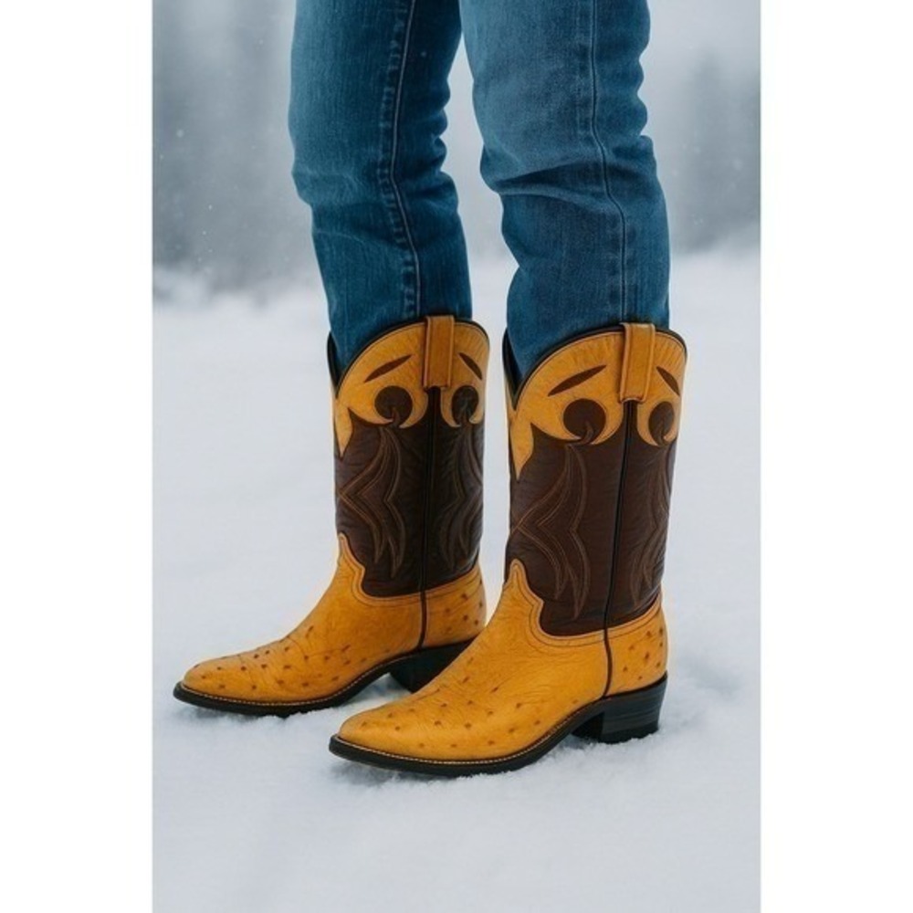 Handmade Cowboy Boots Women's 5.5 Ostrich Leather Minot‎ ND Western Vintage